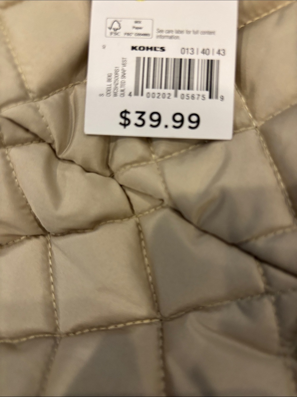 NWT Croft & Barrow Quilted Vest Beige Women’s Size Small - Picture 3 of 4